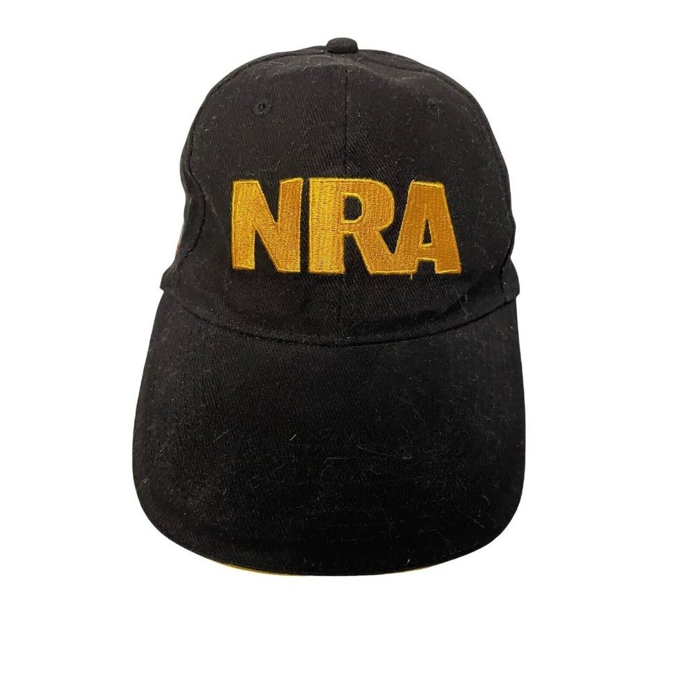 NRA National Rifle Association Black &‎ Gold Adjustable Ball Cap Hat USA Flag